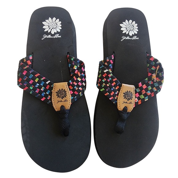 Yellow Box Soleil Black Multi Color Woven Strap Flip Flops Sandals Womens 8M - Picture 2 of 7